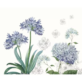 Tischset halbleinen bedruckt mehrfarbig Jardin de bretagne bleu