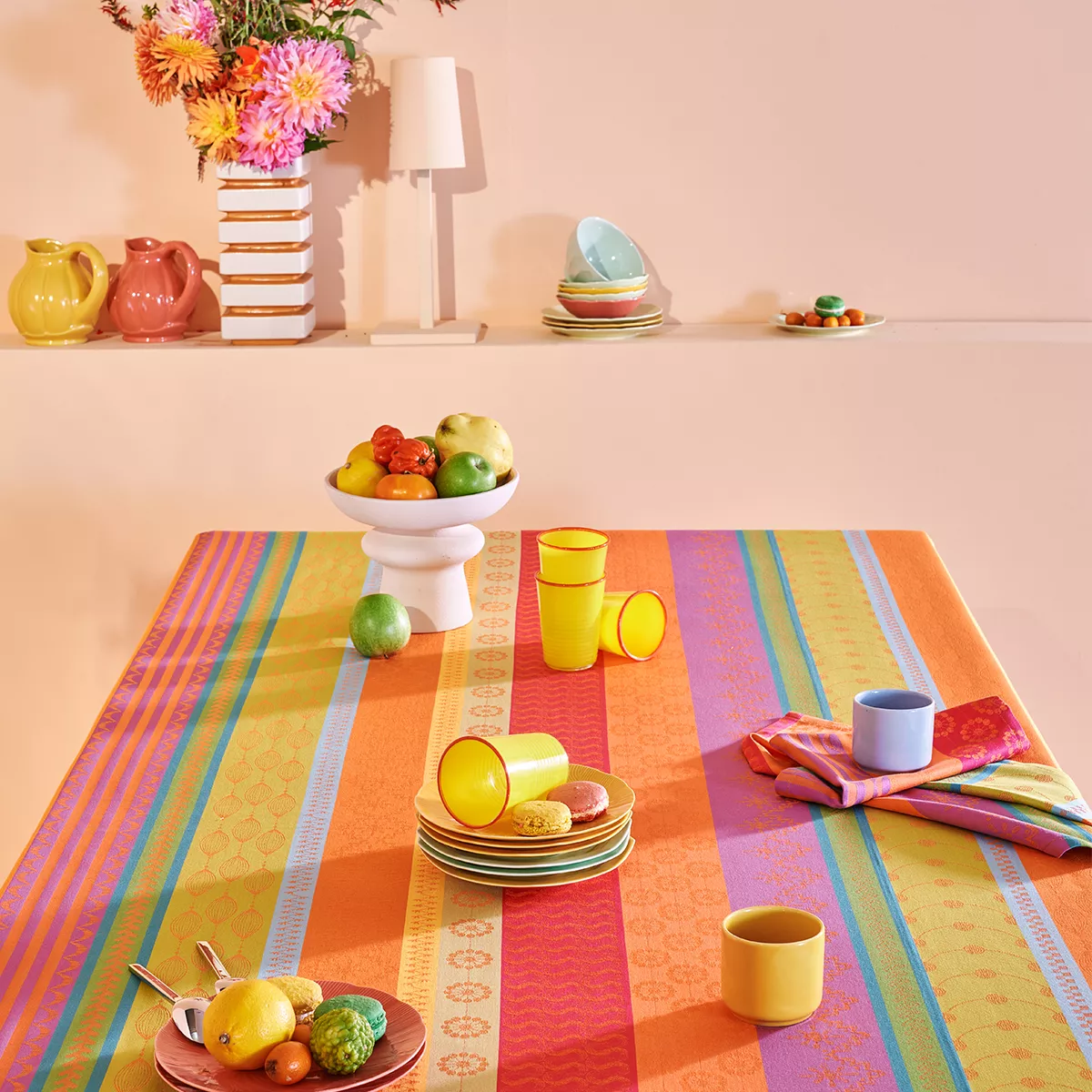 Tischdecke reine baumwolle beschichtet jacquard-muster orange grün Mille broderies samba