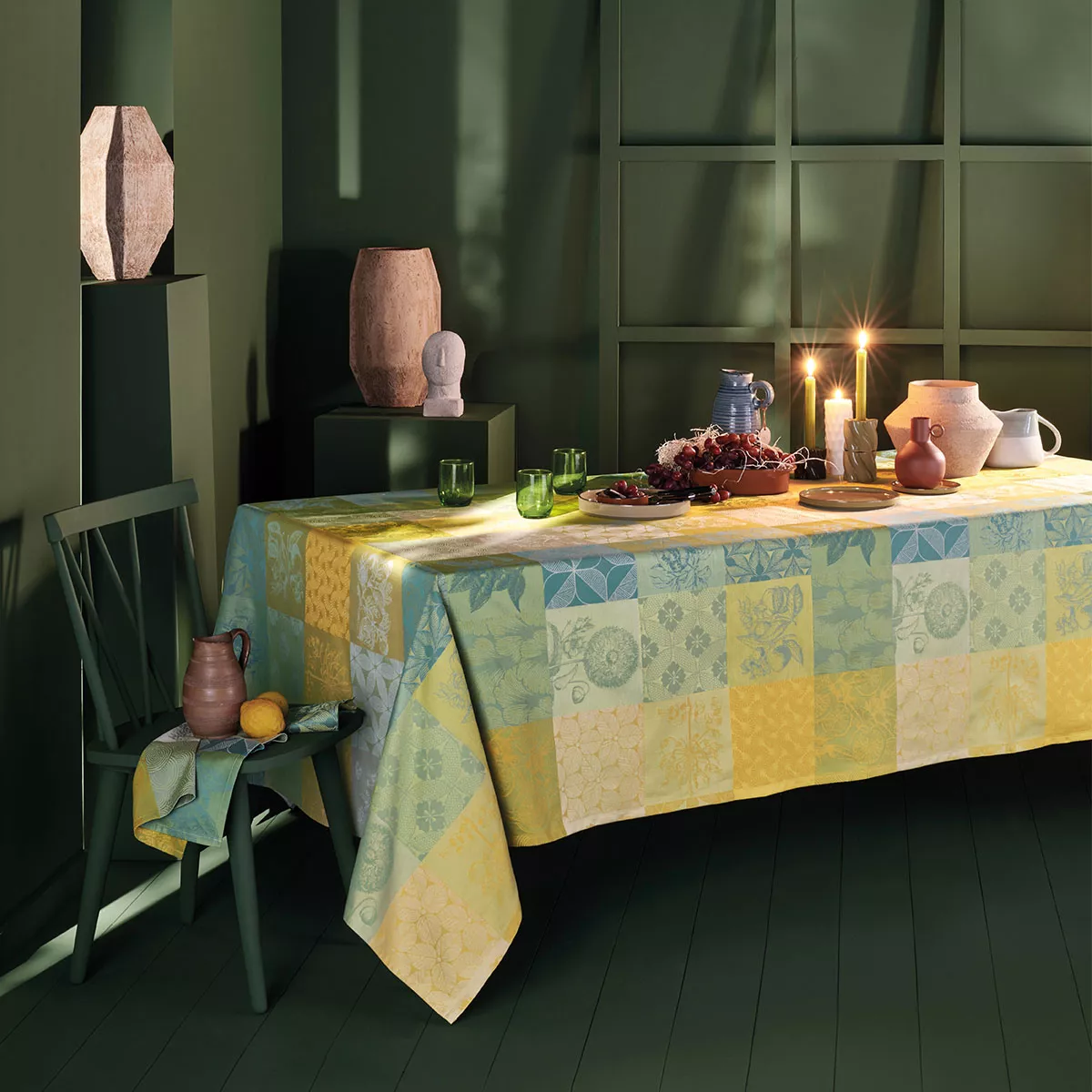 Tischwäsche set reine baumwolle jacquard-muster grün gelb Mille parfums limoni