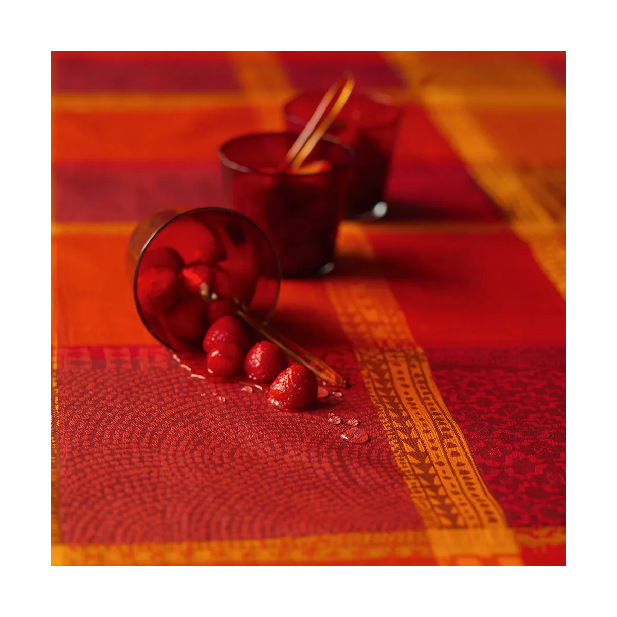 Tischwäsche set reine baumwolle beschichtet jacquard-muster rot orange Mille wax ketchup