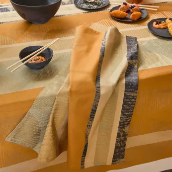 Serviette reine baumwolle jacquard-muster beige kastanienbraun Mille edo cuir