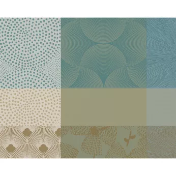 Tischset reine baumwolle beschichtet jacquard-muster beige blau Mille zen ecume