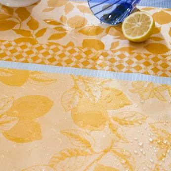 Tischdecke reine baumwolle beschichtet 220 g/m² jacquard-muster blau gelb Mille citrons provence