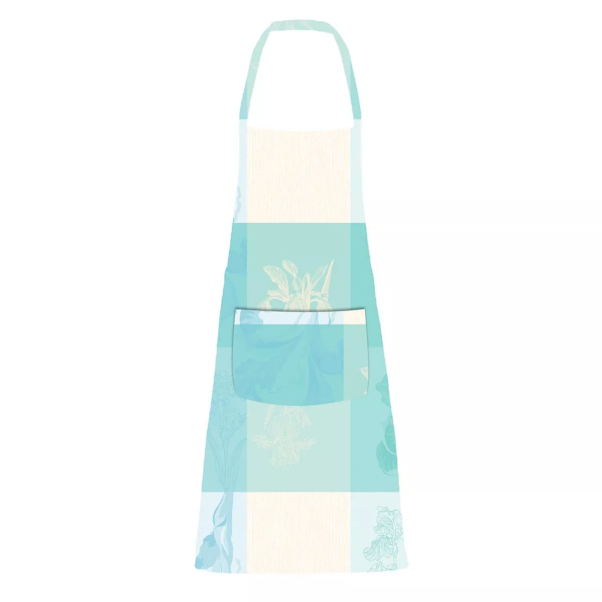Schürze reine baumwolle beschichtet 220 g/m² jacquard-muster beige blau Mille iris d'eau aqua