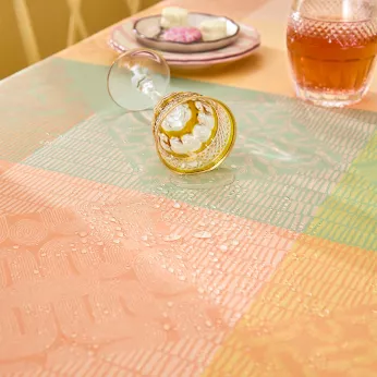 Tischdecke reine baumwolle beschichtet 205 g/m² jacquard-muster gelb rosa Mille empreintes pastel
