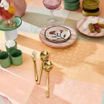Tischset reine baumwolle beschichtet 205 g/m² jacquard-muster gelb rosa Mille empreintes pastel