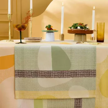 Tischläufer reine baumwolle 205 g/m² jacquard-muster grün orange Mille galets terre cuite
