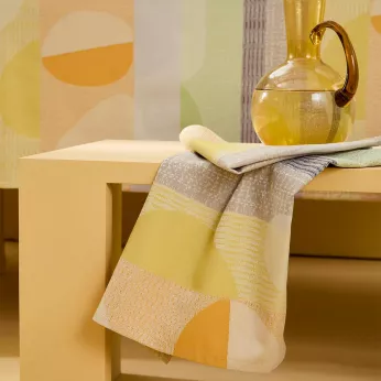 Serviette reine baumwolle 205 g/m² jacquard-muster grün orange Mille galets terre cuite