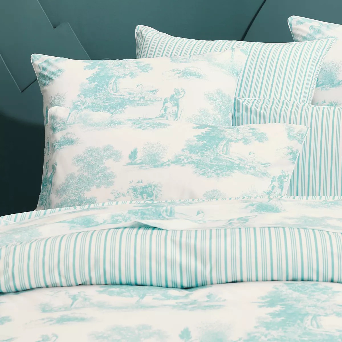 Kopfkissenbezug baumwollperkal 115 g/m² bedruckt blau Poesie aqua