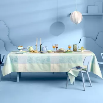 Tischdecke reine baumwolle 220 g/m² jacquard-muster blau beige Mille iris d'eau aqua