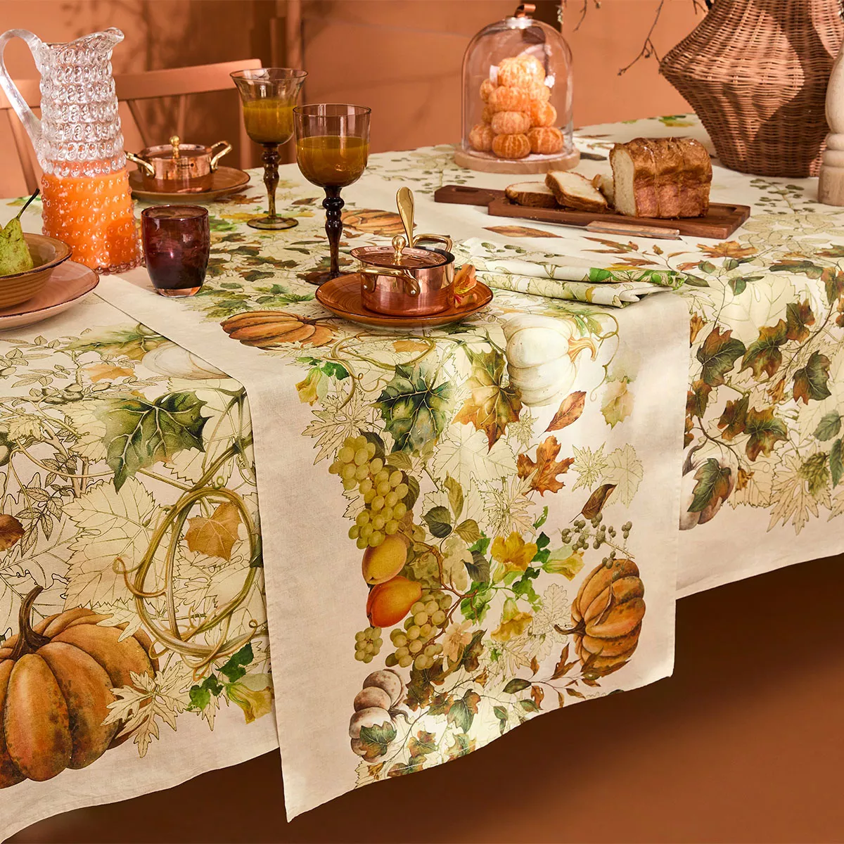 Tischläufer halbleinen vorgewaschen 190 g/m² bedruckt orange beige Delices d'automne potiron