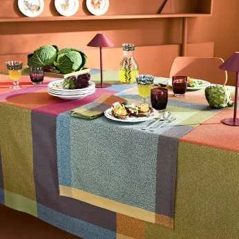 Tischläufer reine baumwolle 220 g/m² jacquard-muster grün orange Mille baies shetland