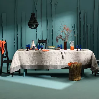 Tischdecke reine baumwolle 220 g/m² jacquard-muster grau anthrazit Mille prunus silver