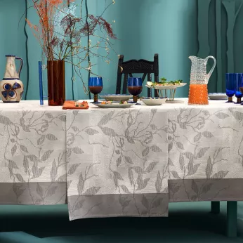 Tischläufer reine baumwolle 220 g/m² jacquard-muster grau anthrazit Mille prunus silver