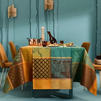 Tischläufer reine baumwolle 220 g/m² jacquard-muster grün braun Mille trees foret