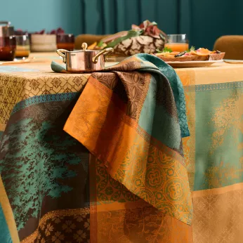 Serviette reine baumwolle 220 g/m² jacquard-muster grün braun Mille trees foret