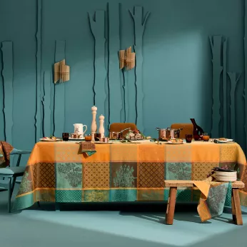 Tischdecke reine baumwolle 220 g/m² jacquard-muster grün braun Mille trees foret