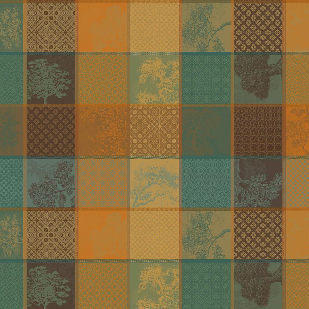 Maßgeschneiderte tischdecke reine baumwolle beschichtet 220 g/m² jacquard-muster braun grün Mille trees foret