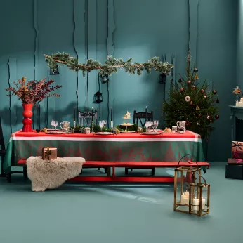 Tischdecke reine baumwolle fleckenschutz 220 g/m² jacquard-muster grün rot Noel magique houx