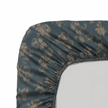 Drap housse b35 baumwollsatin 115 g/m² bedruckt grün orange Roses d'automne vert anglais