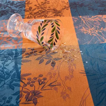 Tischset reine baumwolle beschichtet 220 g/m² jacquard-muster blau braun Mille branchages crepuscule