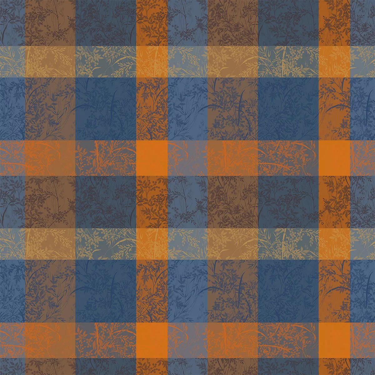 Maßgeschneiderte tischdecke reine baumwolle beschichtet 220 g/m² jacquard-muster braun blau Mille branchages crepuscule