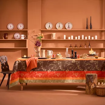 Tischdecke reine baumwolle 220 g/m² jacquard-muster orange kastanienbraun Mille lierres automne