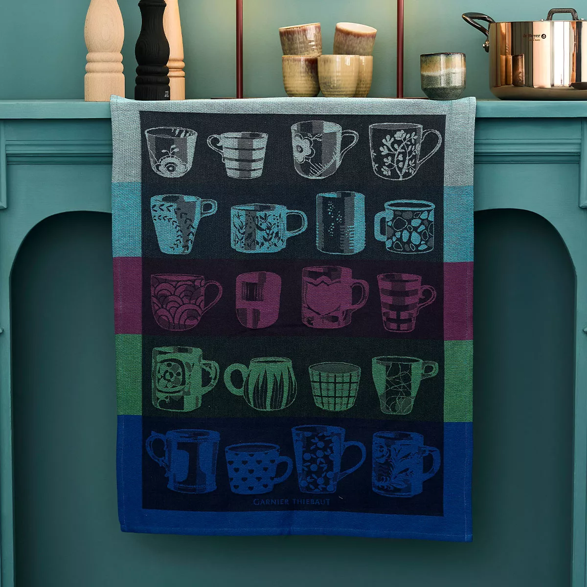 Geschirrtücher reine baumwolle jacquard-muster blau anthrazit Les mugs nocturne