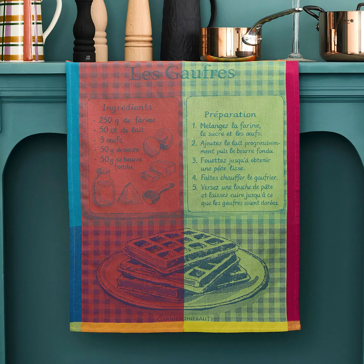 Geschirrtücher reine baumwolle jacquard-muster rosa grün Les gaufres gourmand