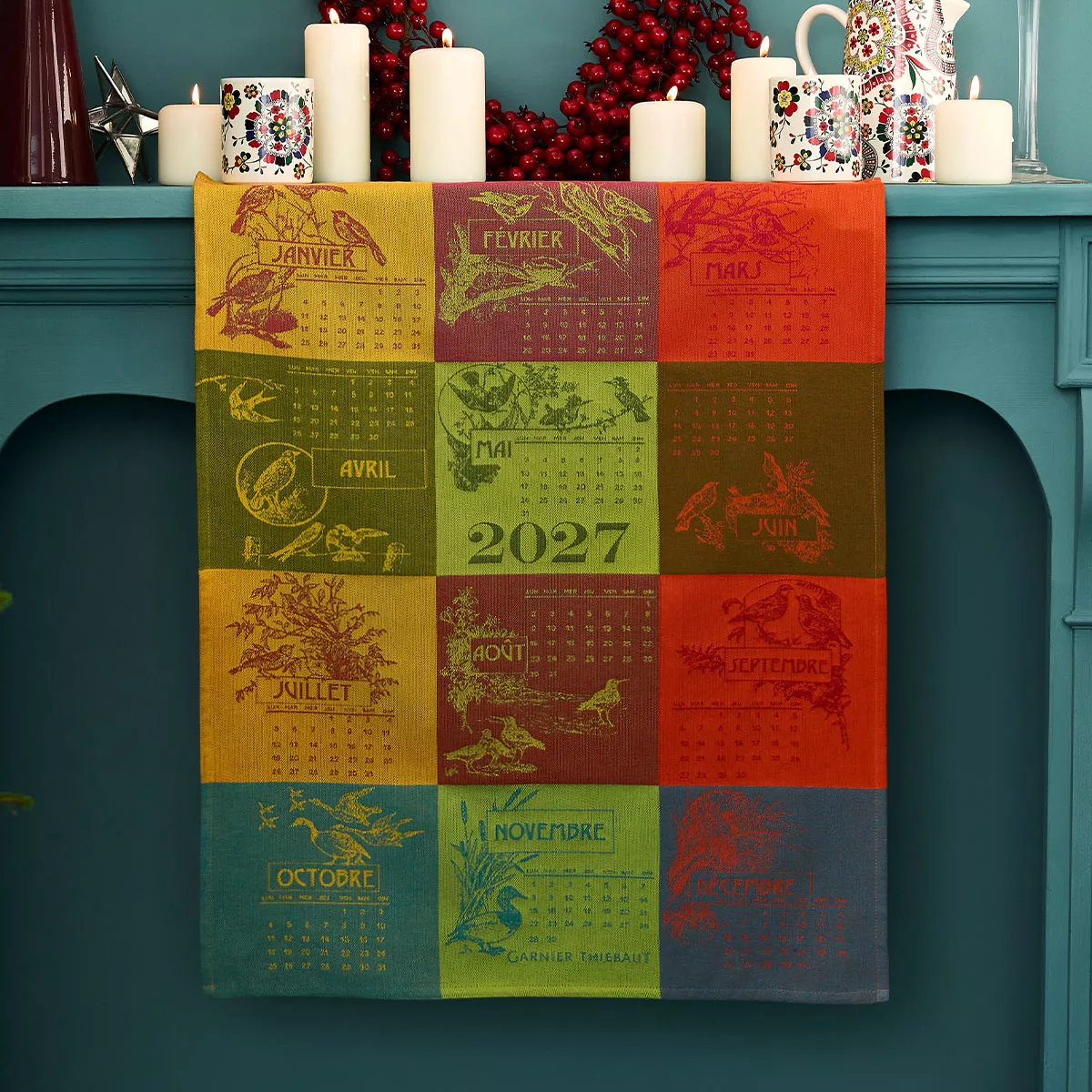 Geschirrtücher reine baumwolle jacquard-muster gelb rot Calendrier 2027 celebration