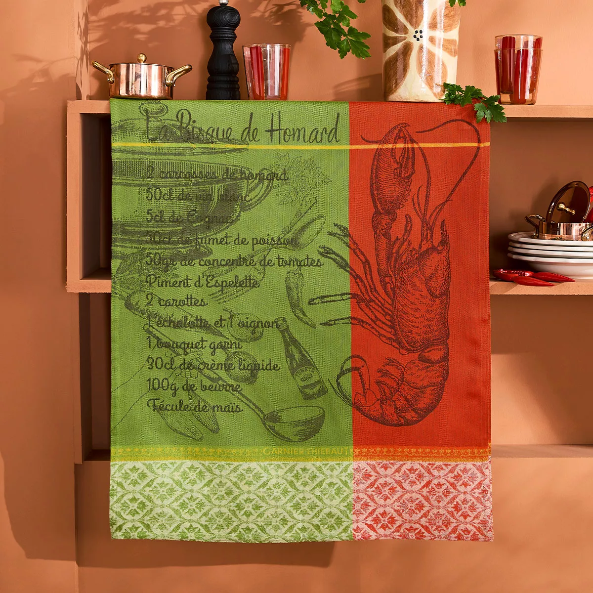 Geschirrtücher reine baumwolle jacquard-muster grün rot Bisque de homard mousse