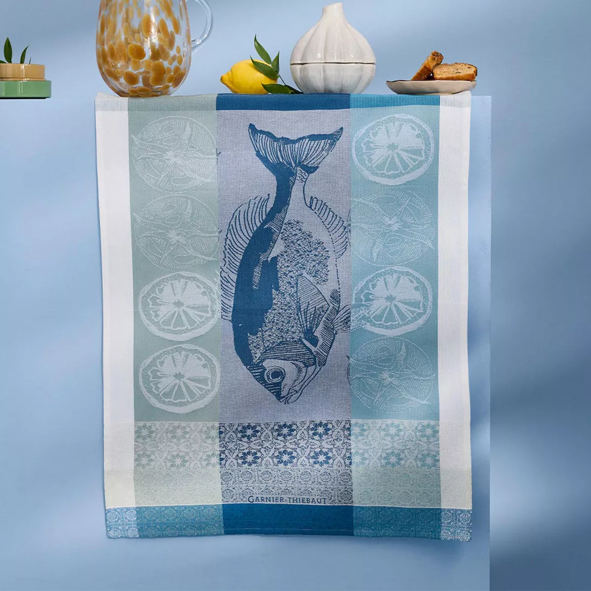 Geschirrtücher reine baumwolle jacquard-muster weiß blau Plancha outremer