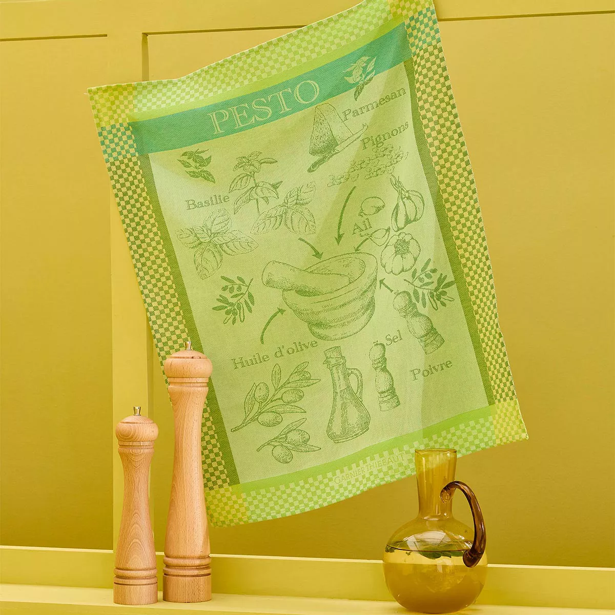 Geschirrtücher reine baumwolle jacquard-muster grün entenfarbe Pesto verde