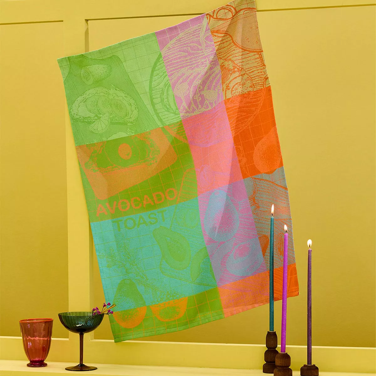 Geschirrtücher reine baumwolle jacquard-muster grün orange Avocado toast neon