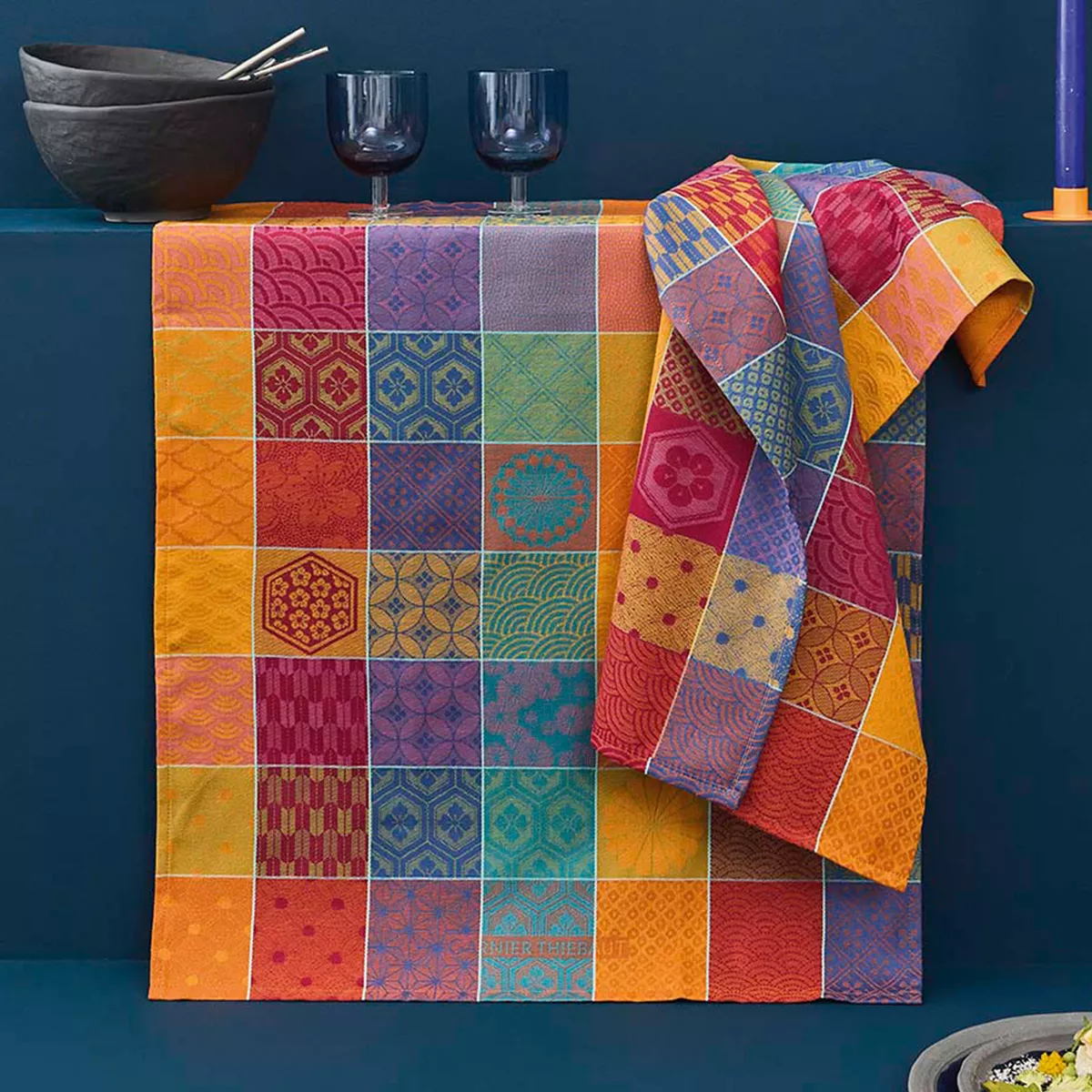 Geschirrtücher reine baumwolle jacquard-muster orange violett Mille hana floralies