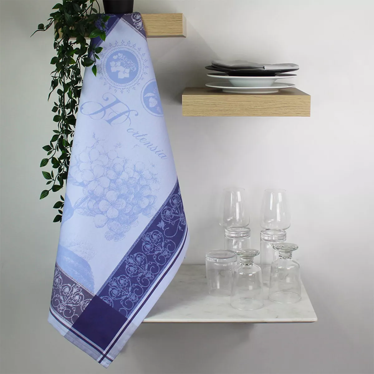 Geschirrtücher reine baumwolle jacquard-muster blau Hortensia bleu