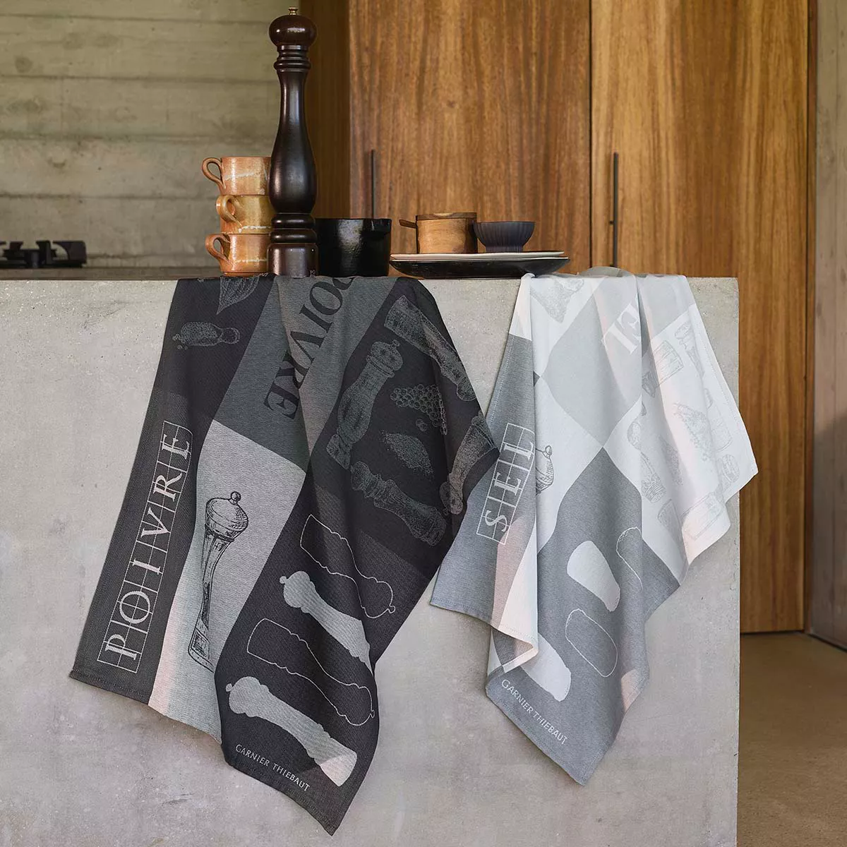 Geschirrtücher reine baumwolle jacquard-muster weiß schwarz Les poivrieres charbon