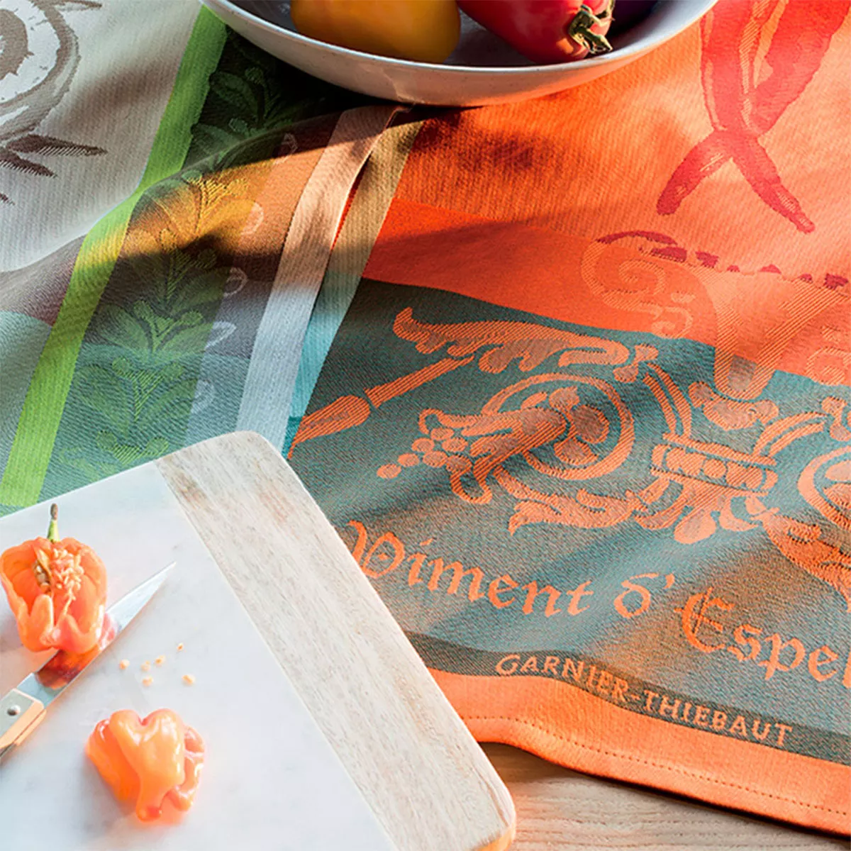 Geschirrtücher reine baumwolle jacquard-muster orange rot Piment d'espelette epices