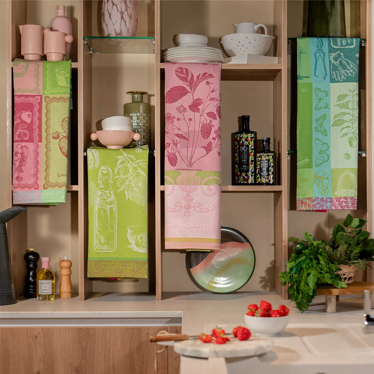 Geschirrtücher reine baumwolle jacquard-muster mehrfarbig Confiture de fraises printemps