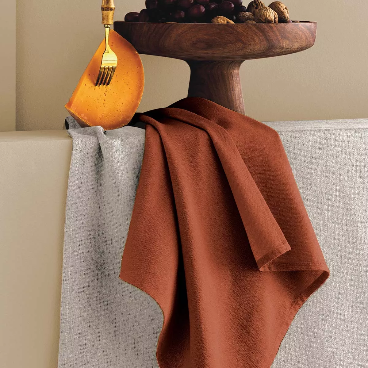 Serviette reine baumwolle jacquard-muster orange Bastide sienne