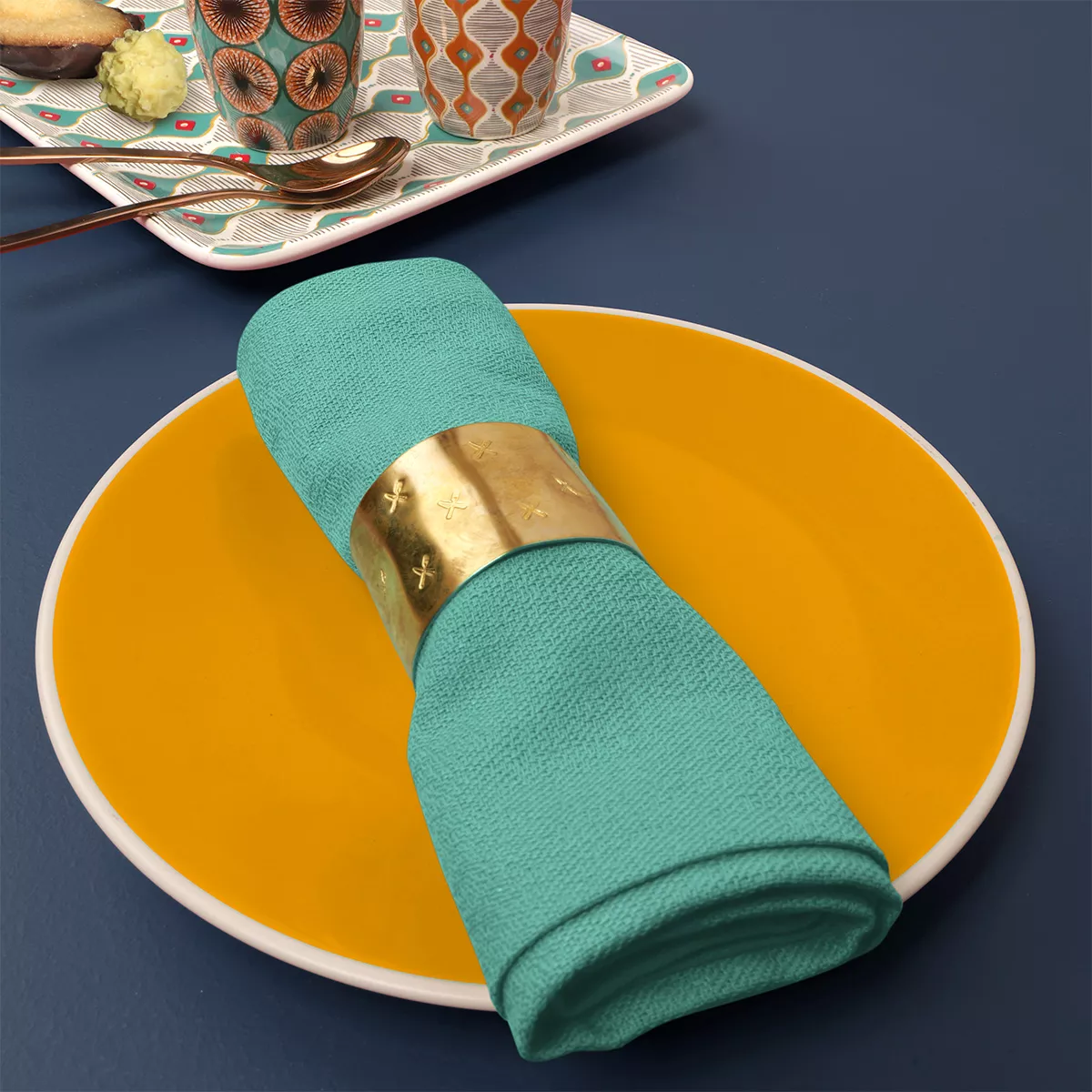 Serviette reine baumwolle jacquard-muster entenfarbe Bastide turquoise