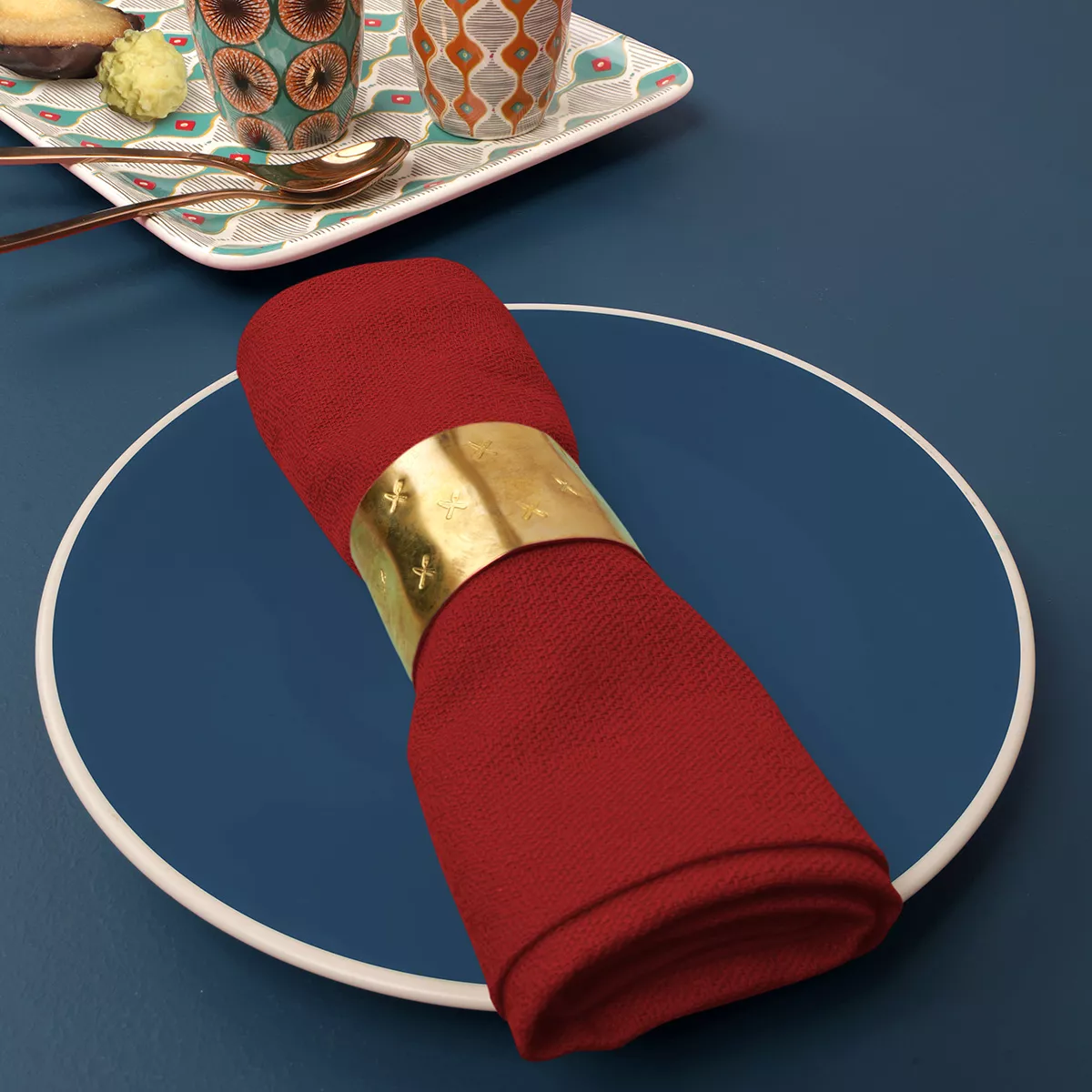 Serviette reine baumwolle jacquard-muster rot Bastide scarlet