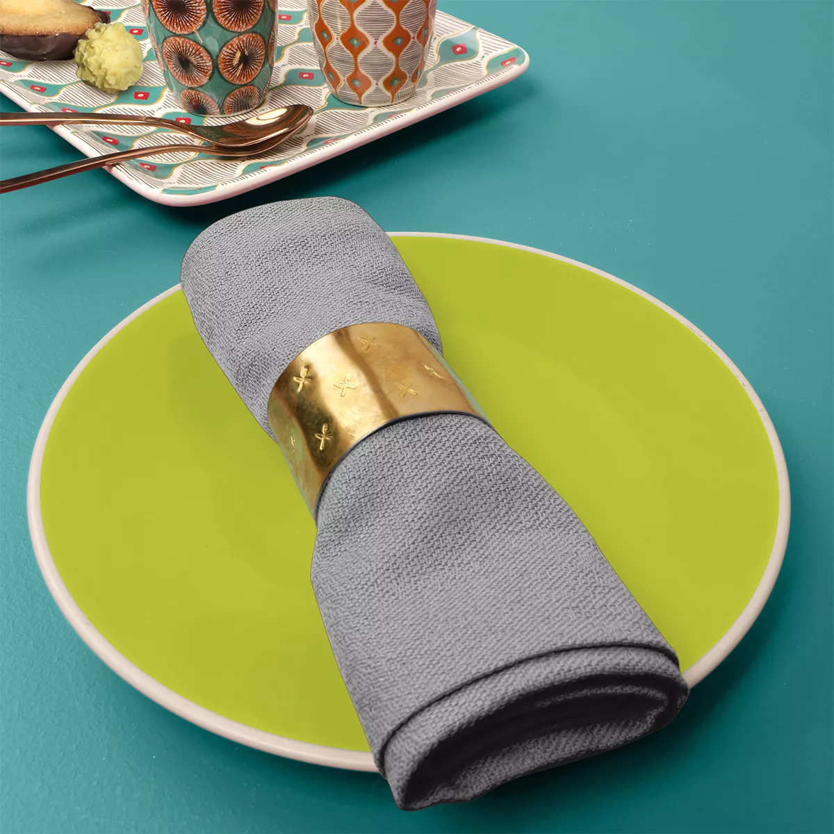 Serviette reine baumwolle jacquard-muster grau anthrazit Bastide gris