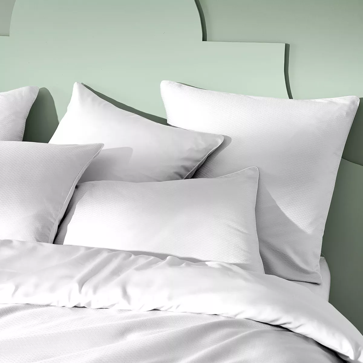 Kopfkissenbezug baumwollsatin jacquard-muster weiß Vibrato blanc
