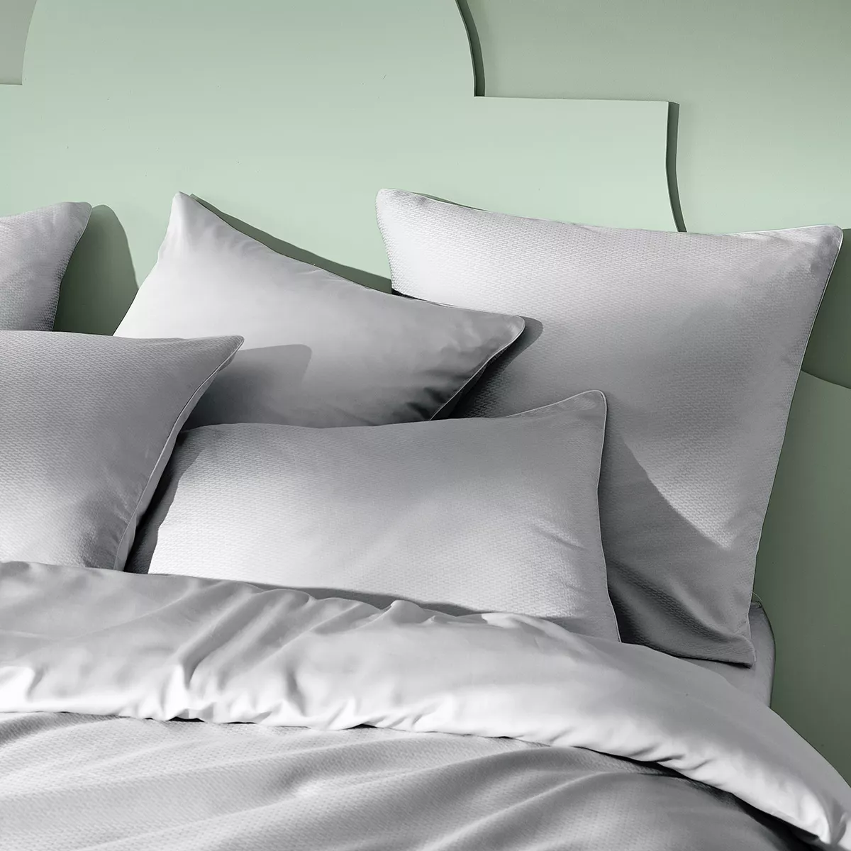 Kopfkissenbezug baumwollsatin jacquard-muster grau Vibrato glacier