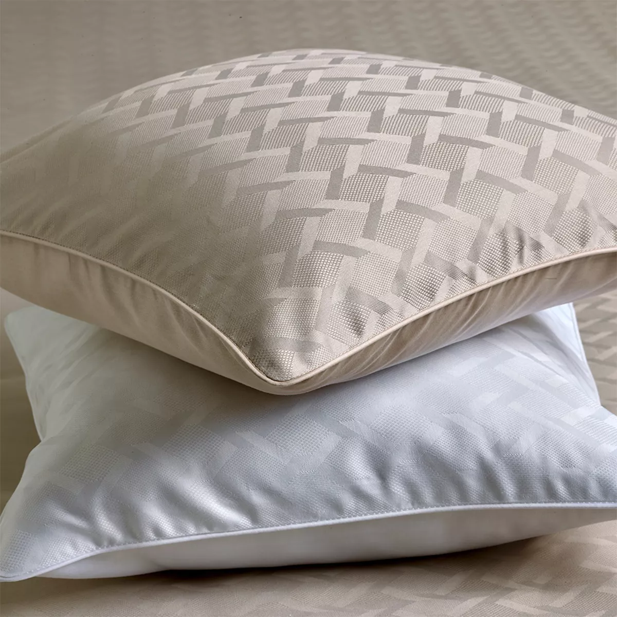 Kopfkissenbezug baumwollsatin jacquard-muster weiß Adagio blanc
