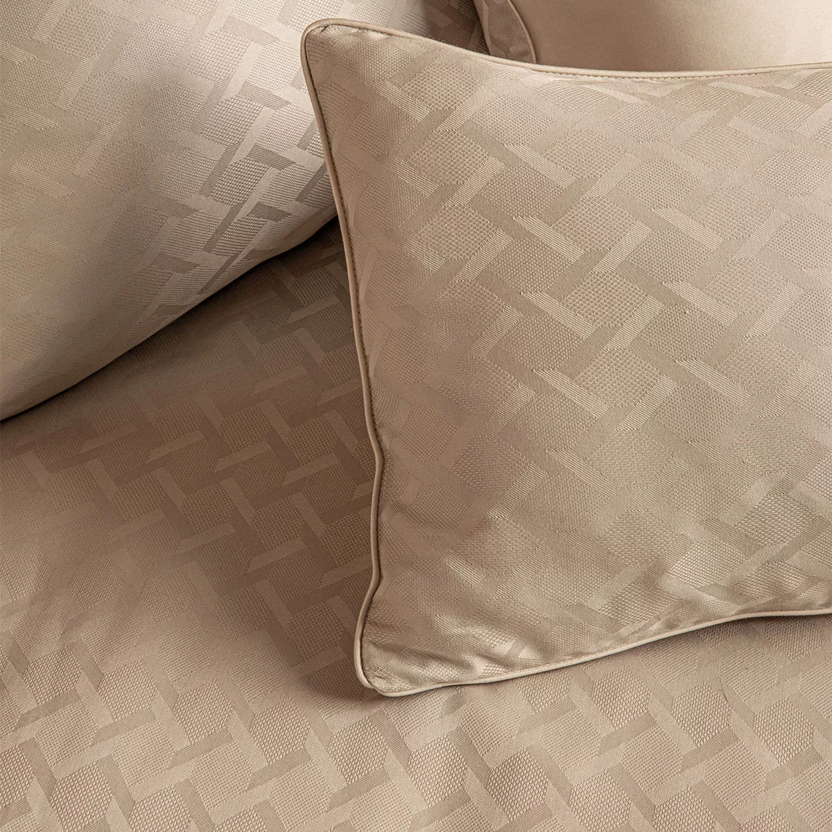 Kopfkissenbezug baumwollsatin jacquard-muster beige Adagio lin