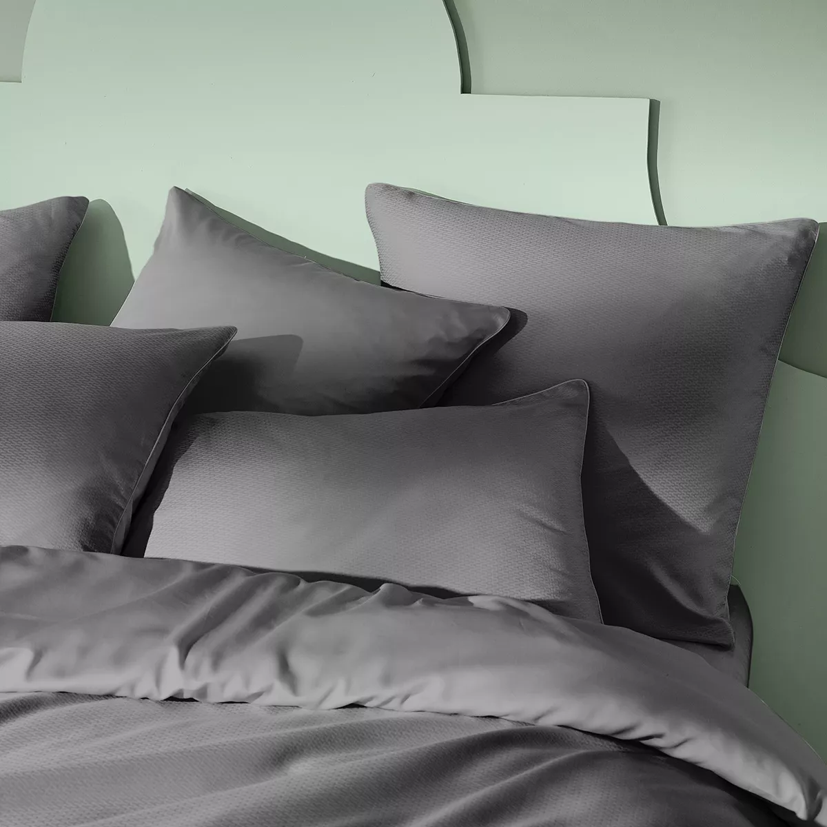 Kopfkissenbezug baumwollsatin jacquard-muster anthrazit Vibrato metal