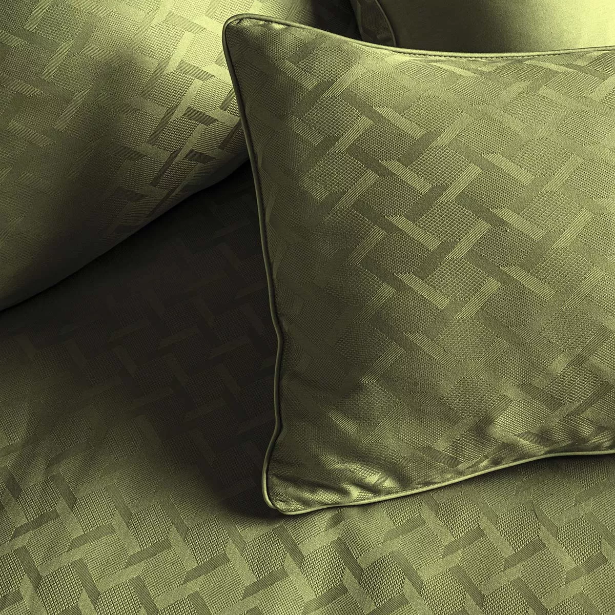 Kopfkissenbezug baumwollsatin jacquard-muster grün Adagio kaki