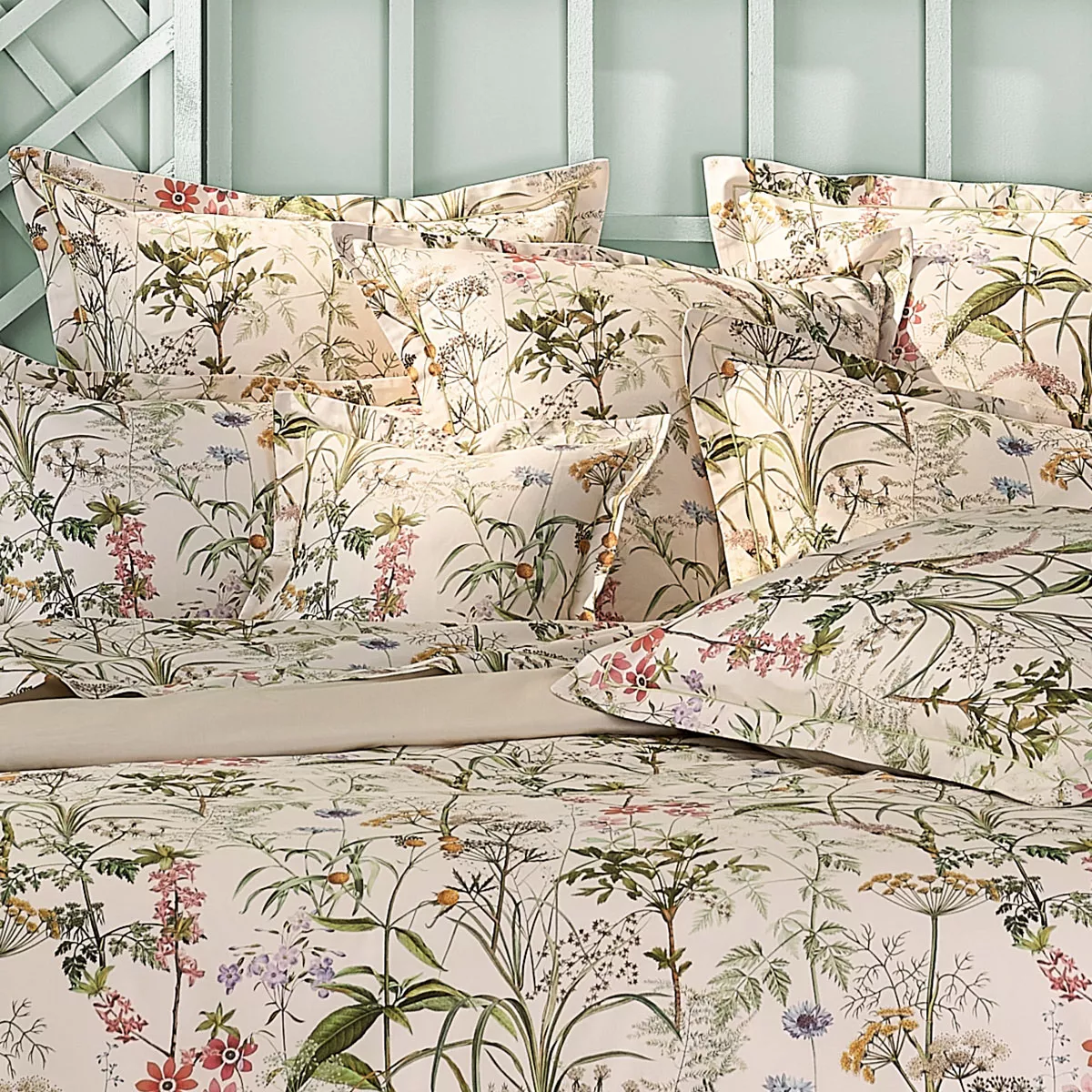 Kopfkissenbezug baumwollsatin bedruckt rosa beige grün Prairie legere beige